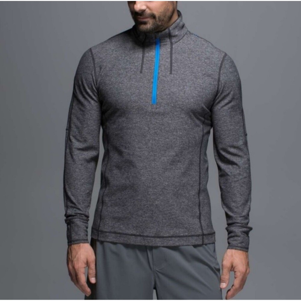 Lululemon Sweat Session 1/2‎ Zip Silver In Heathered Black / Cornflower Athletic